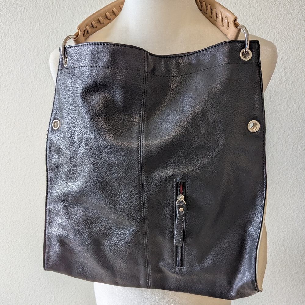 Carlos Santana Black/Tan/White Braided Short Handle Square Shoulder Bag